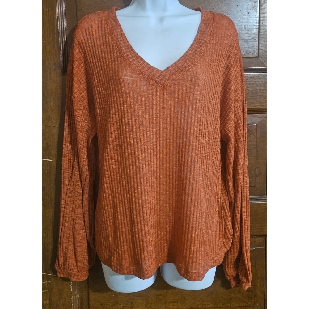 Eyeshadow Orange Textured V-neck Top